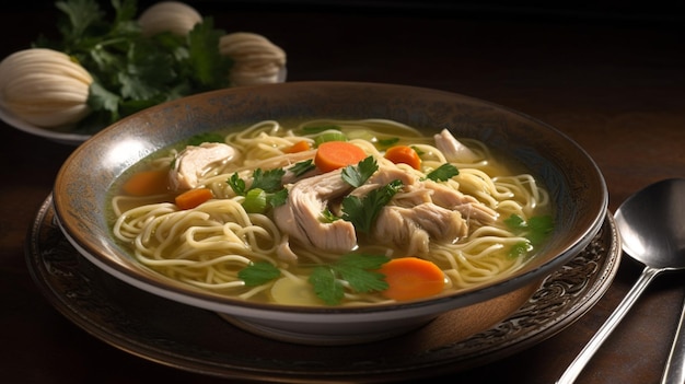 a bowl of chicken noodle soup