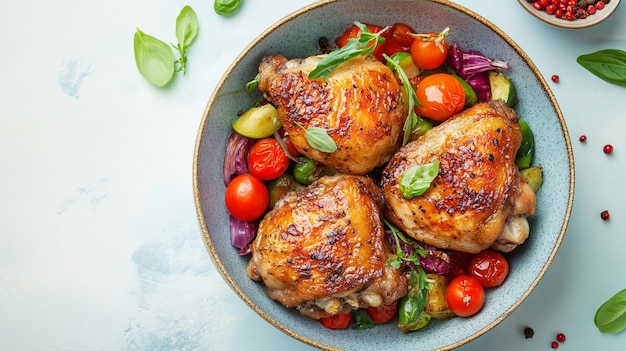 Photo a bowl of chicken tomatoes and radish