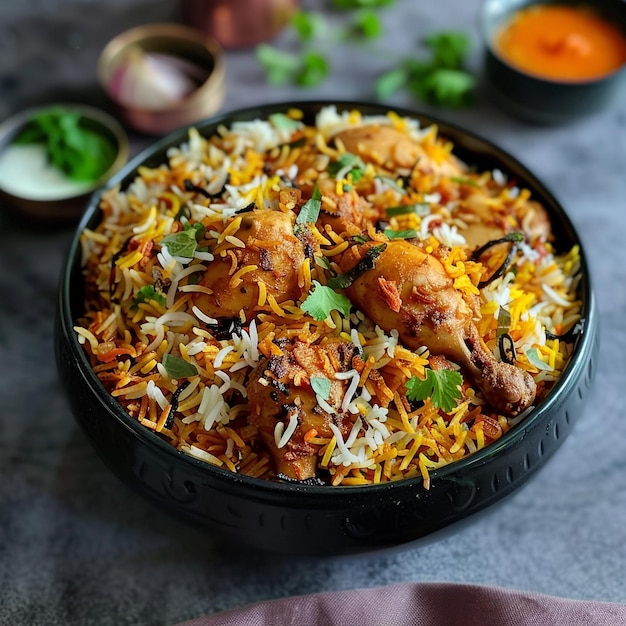 Photo a bowl of chicken with rice and vegetables and a bowl of rice