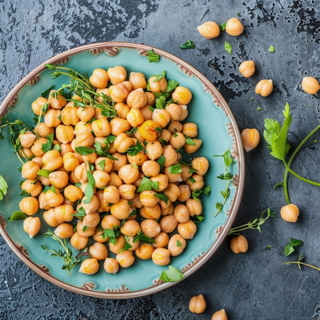 Photo a bowl of chickpeas with a bowl of parsley on a table