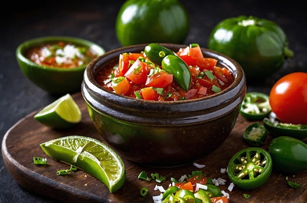 Photo a bowl of chili peppers with a bowl of chili and peppers