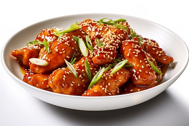 A bowl of chinese food with sesame seeds