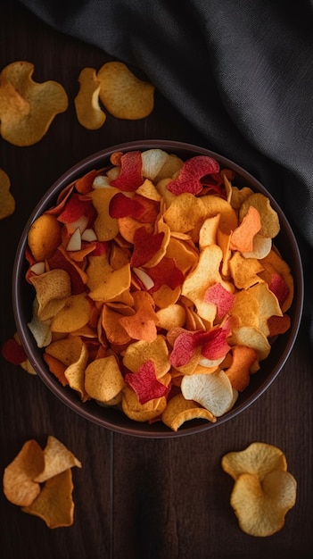 Bowl of chips on a table