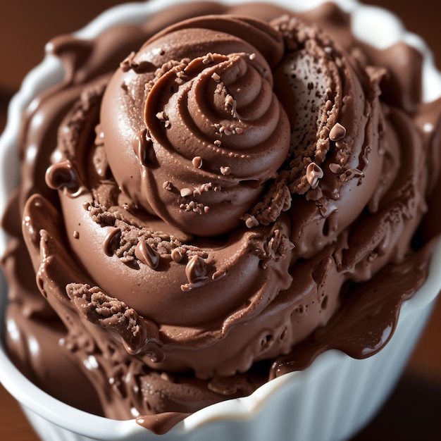 A bowl of chocolate cream with a piece of bread in it.