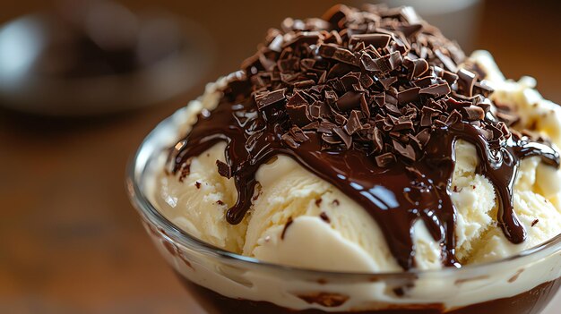 Photo a bowl of chocolate ice cream with chocolate on the top