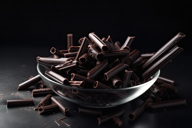 A bowl of chocolate noodles with the word chocolate on it