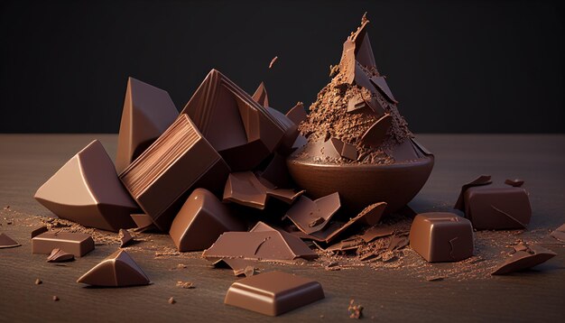 A bowl of chocolate with a broken piece of chocolate on it