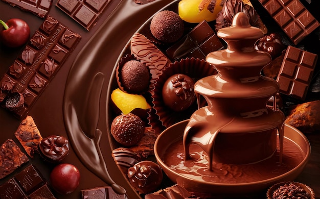 a bowl of chocolates with a bunch of cherries on it