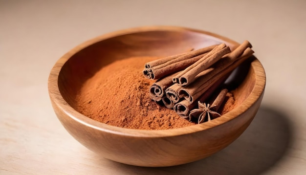 a bowl of cinnamon isolated on white background