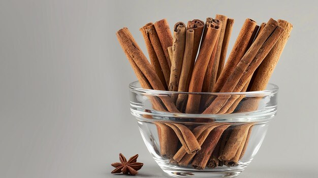 Photo a bowl of cinnamon sticks with star shaped stars in it