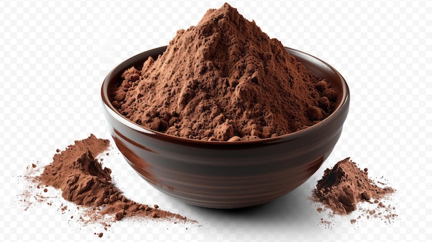 Bowl of cocoa powder isolated on transparent background created with Generative Ai