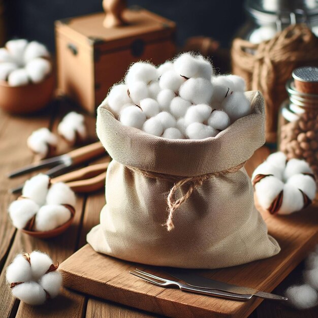 A bowl of cotton balls with a bunch of cotton balls on a table