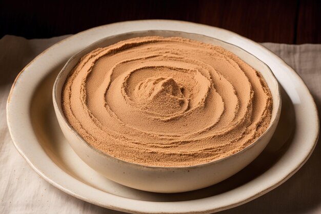 A bowl of creamy chocolate sauce with a swirl of light.