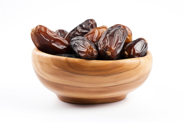 A bowl of dates is shown on a white background.