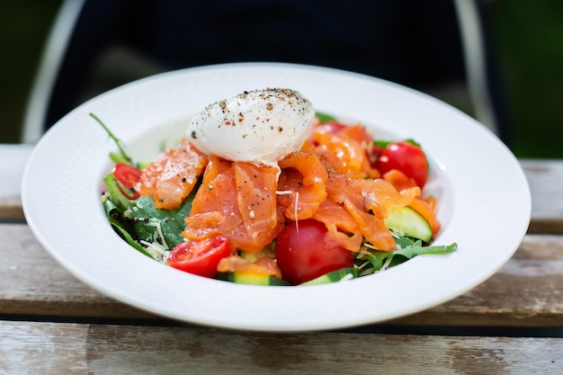 Bowl dish with salmon and poached egg