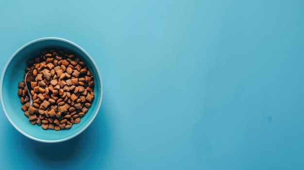 Photo a bowl of dog food on a blue surface