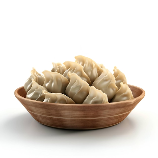 Bowl of dumplings isolated on white background 3D rendering