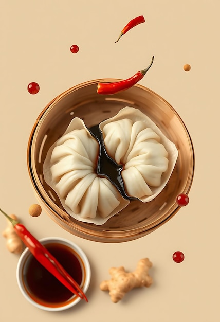 Photo a bowl of dumplings with a picture of a bowl of food