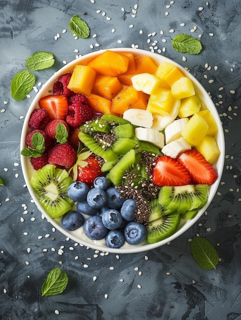 A bowl filled with various fruits such as apples bananas and grapes