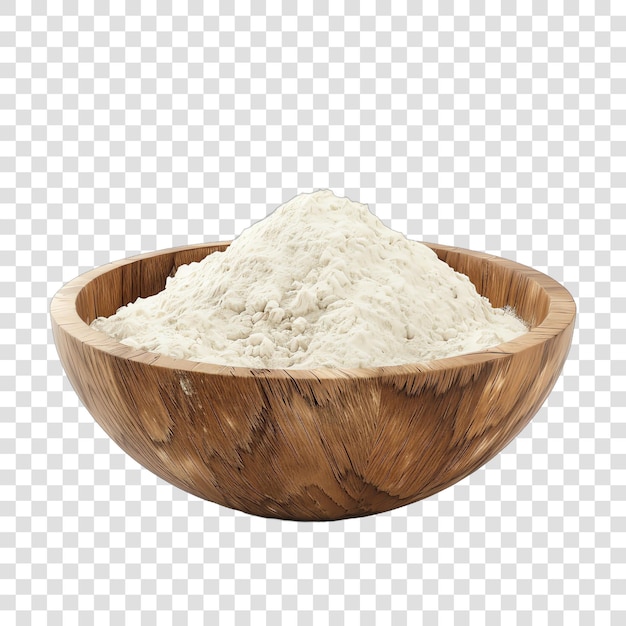 a bowl of flour with a wooden bowl on a transparent background