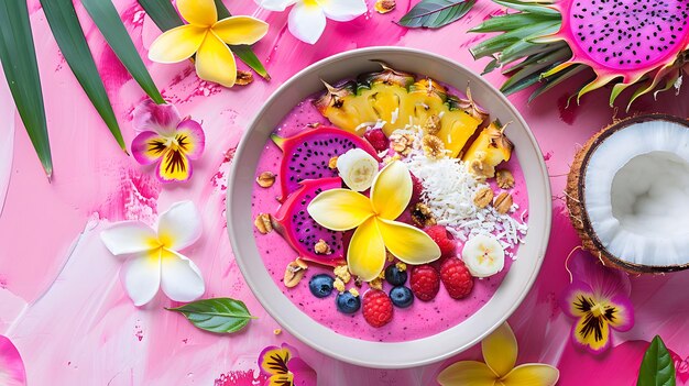 Photo a bowl of flowers and a bowl of fruit and flowers