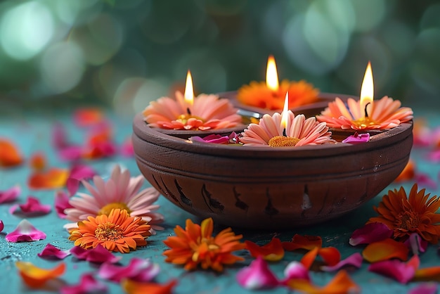 a bowl of flowers with a candle in it that says quot burning quot on it