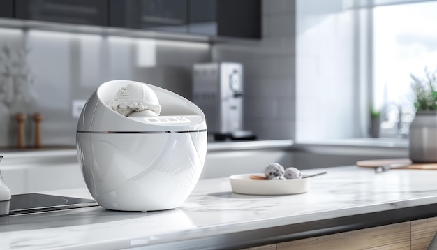 a bowl of food sits on a counter next to a bowl of cookies