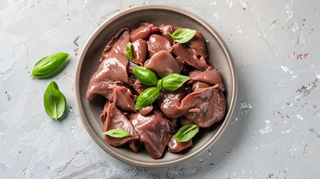 Photo a bowl of food that has green basil on it