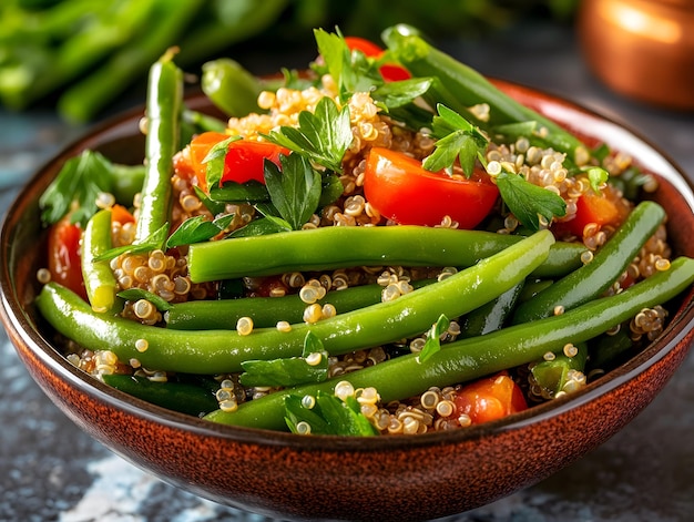 a bowl of food with beans carrots and celery