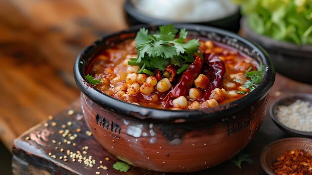 Photo a bowl of food with beans and rice on it