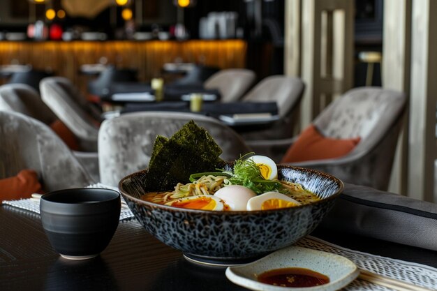 Photo a bowl of food with a bowl of food on it