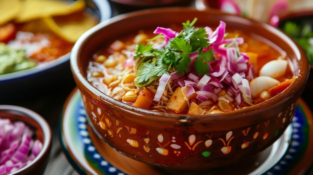 Photo a bowl of food with a bowl of food on it