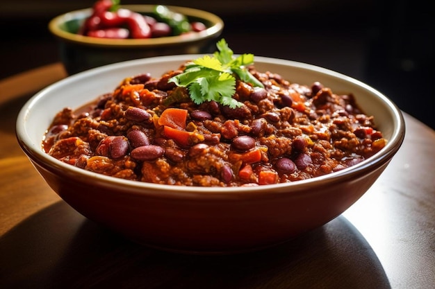 a bowl of food with a bowl of food on the table.