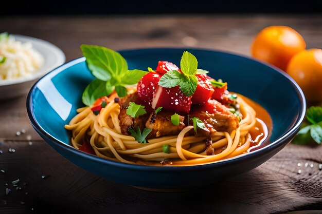 a bowl of food with a bowl of food that has strawberries on it