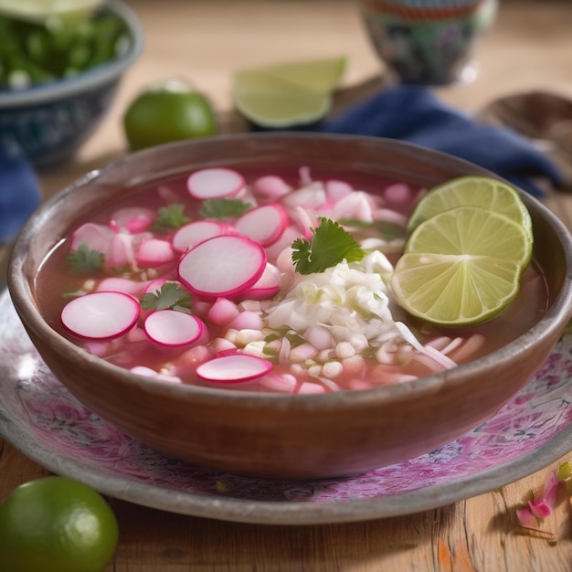 a bowl of food with a bowl of vegetables and a lime