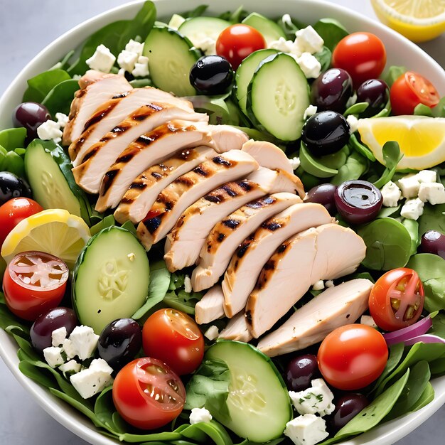 a bowl of food with a chicken breast and vegetables