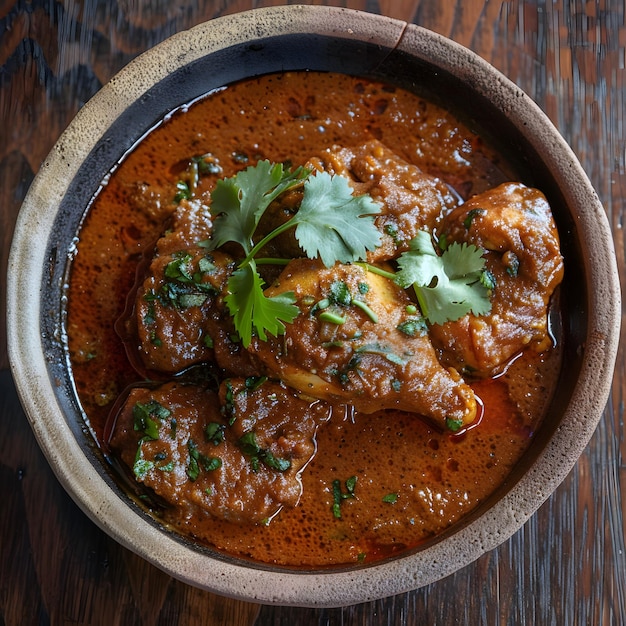 a bowl of food with meat and herbs on it