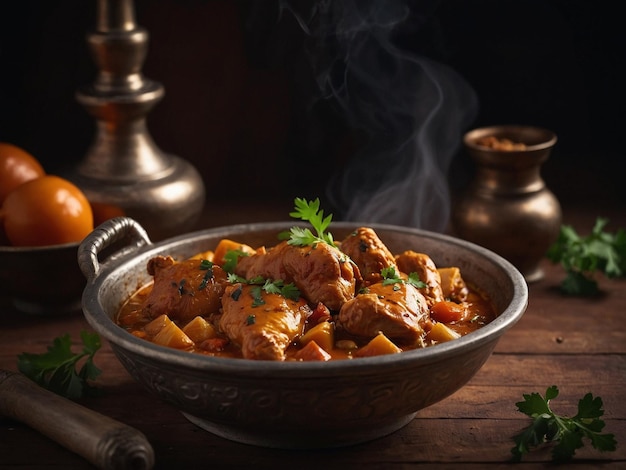 a bowl of food with meat and vegetables on it