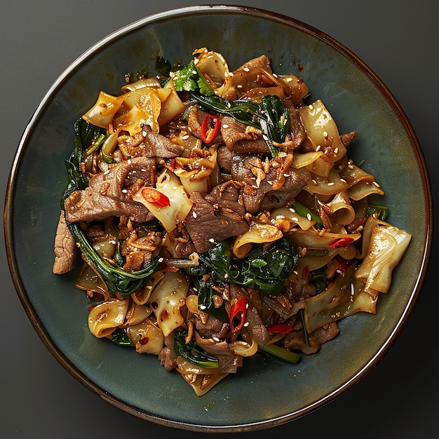 a bowl of food with meat vegetables and meat