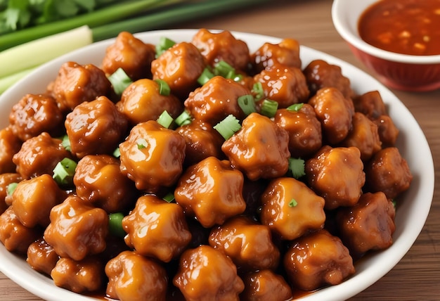 a bowl of food with meatballs and sauce on a table