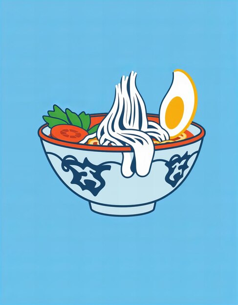 Photo a bowl of food with noodles and vegetables on it