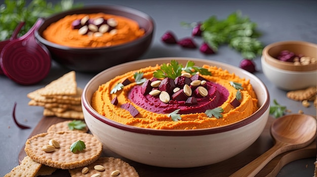 a bowl of food with a purple substance on it