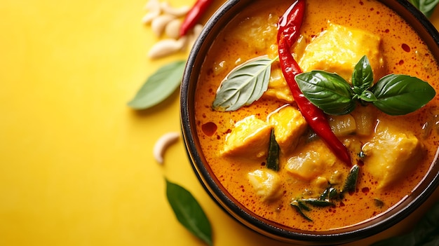 Photo a bowl of food with a red pepper and green leaves on the side