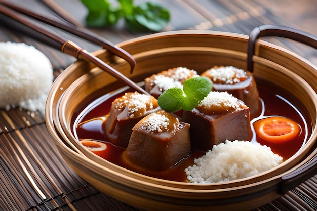 a bowl of food with rice and a spoon.