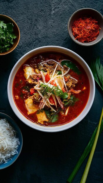 a bowl of food with rice and vegetables on it ai generated