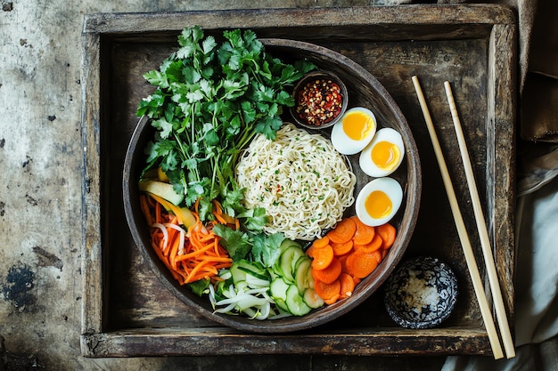 Photo a bowl of food with rice vegetables and rice