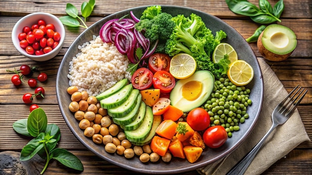 a bowl of food with rice vegetables and rice