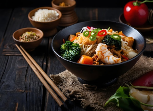 a bowl of food with rice and vegetables on a table