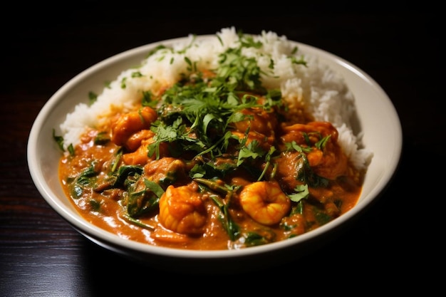 a bowl of food with shrimp and rice and rice