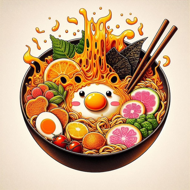 Photo a bowl of food with a skull and eggs on it